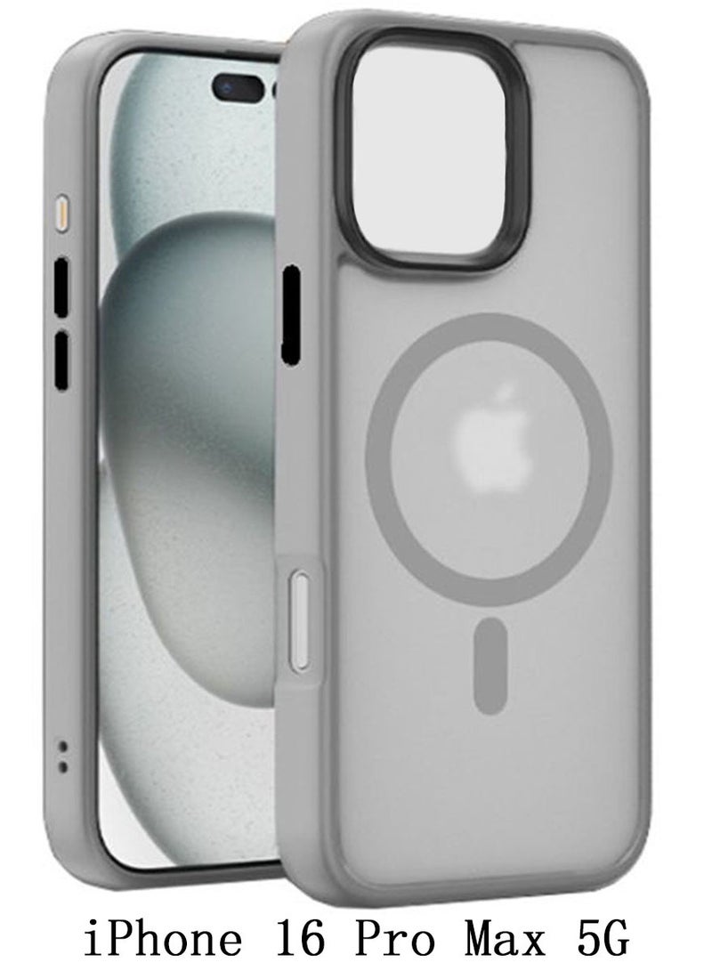 Magnetic Case Cover for iPhone 16 Pro Max 5G,[Compatible with Magsafe][Mil-Grade Drop Protection] Slim Shockproof Translucent Protective Phone Back Case Cover for iPhone 16 Pro Max 5G, Grey - Image 1
