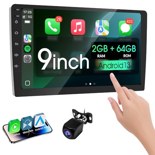 Haudio 9 inch Wireless Double Din Car Stereo,with Apple CarPlay and Android Auto Radio Screen,with Mirror Link, Bluetooth 5.0,1080P Backup Camera, AUX,FM/AM Transmitter|Double Din carplay Screen - Image 1