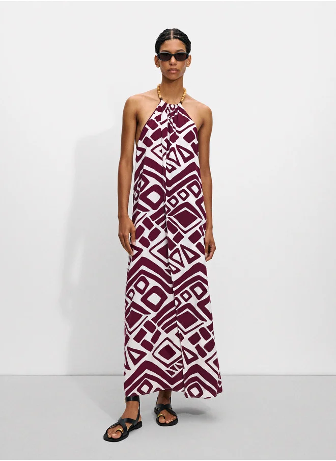 PARFOIS Long Dress With Print And Beads