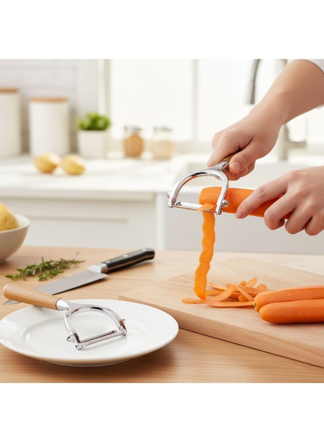 Duravel Y-Shaped Vegetable Peeler with Wooden Handle, Stainless Steel, for Carrots, Potatoes and More - Image 5