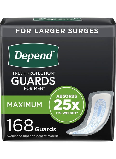 Depend Incontinence Guards/Incontinence Pads for Men/Bladder Control Pads, Maximum Absorbency, 168 Count (2 Packs of 84), Packaging May Vary