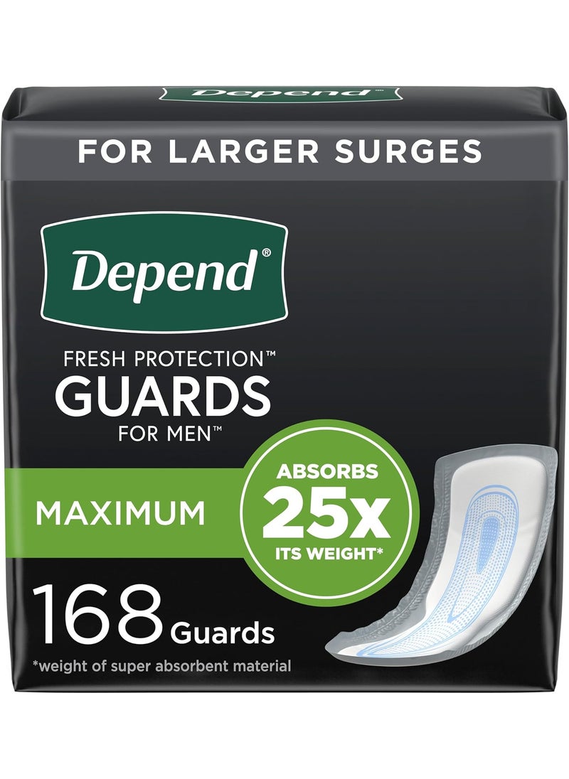 Depend Incontinence Guards/Incontinence Pads for Men/Bladder Control Pads, Maximum Absorbency, 168 Count (2 Packs of 84), Packaging May Vary
