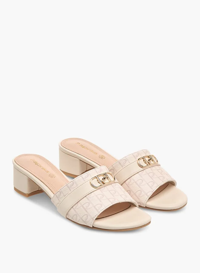 بابريكا Women Monogram Print Slip-On Sandals with Block Heels
