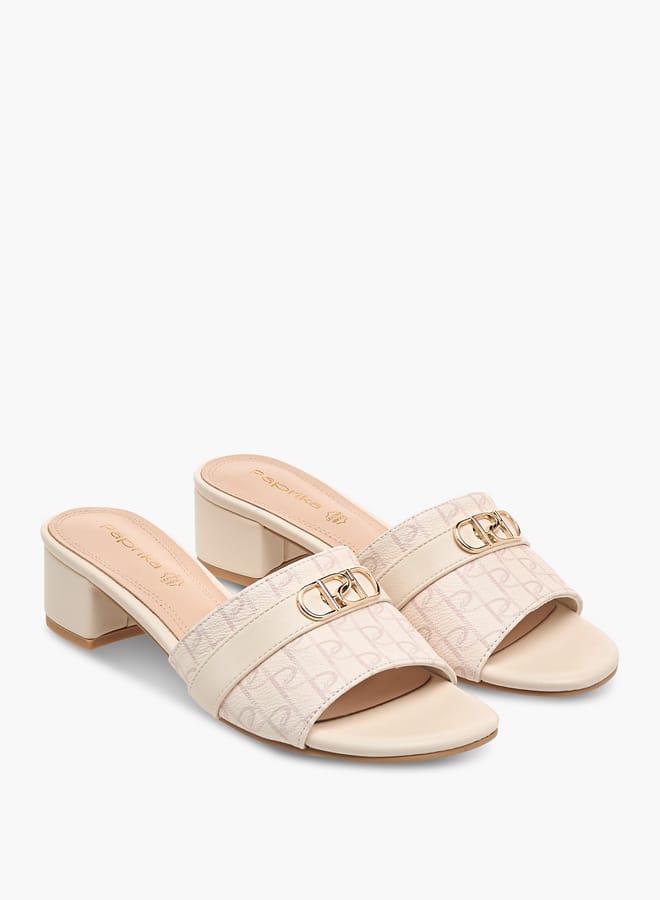 Paprika Women Monogram Print Slip-On Sandals with Block Heels  - Image 1