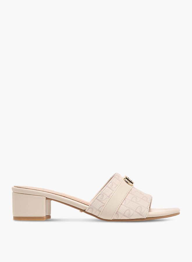 Paprika Women Monogram Print Slip-On Sandals with Block Heels  - Image 3