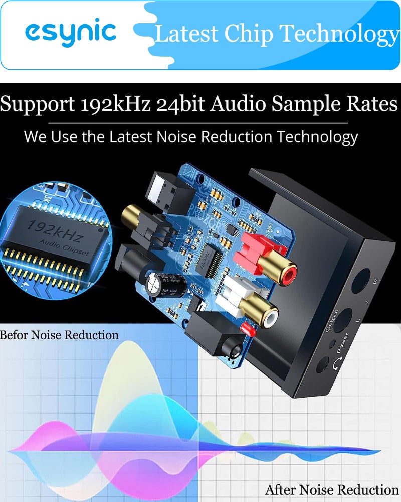 eSynic 192KHZ Digital to Analog Audio Adapter Portable DAC Converter-Aluminum Alloy Plug&Play Optical to RCA & 3.5mm Adapter from HDTV/DVD/Blu-Ray/Gaming Consoles to 3.5mm & L/R Stereo Audio System - Image 2