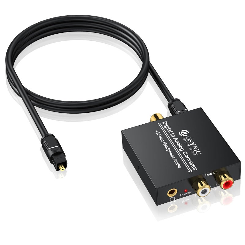 eSynic 192KHZ Digital to Analog Audio Adapter Portable DAC Converter-Aluminum Alloy Plug&Play Optical to RCA & 3.5mm Adapter from HDTV/DVD/Blu-Ray/Gaming Consoles to 3.5mm & L/R Stereo Audio System - Image 1