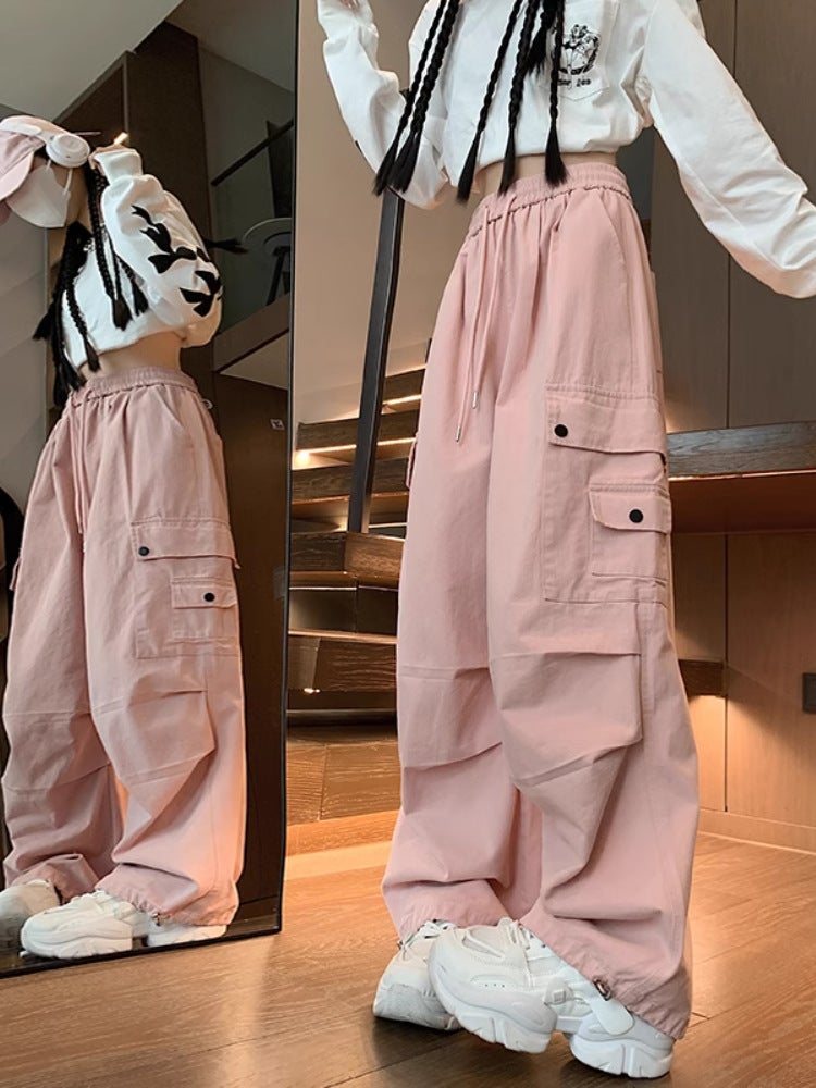 Children'S Wear Workwear Casual Pants Women'S 2024 Spring And Loose American Retro Lazy Wide Leg Sports Pants Children'S Wear - Image 2