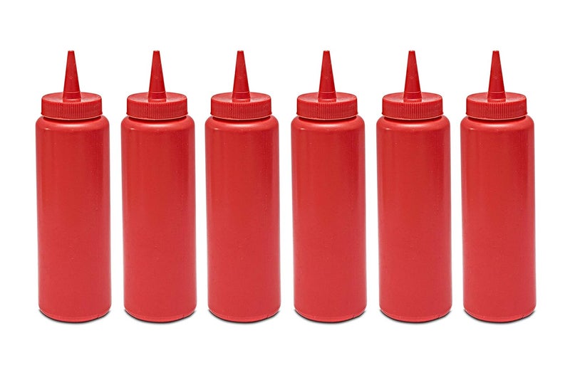 THW ® 8 oz (237 ML) Plastic Squeeze Bottles For Ketchup BBQ Sauce Syrup Condiments Mustard Mayo Hot Sauce Olive Oil Dressing, Red- Pack of 6 Pieces - Image 4
