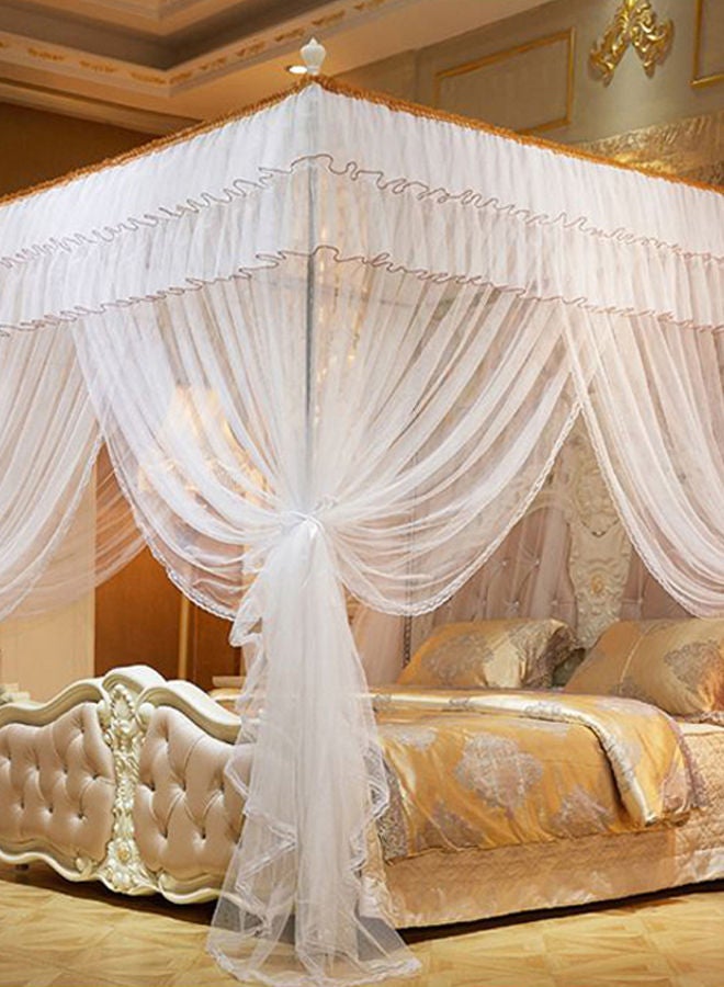 Y&D 4 Posters Mosquito Bed Net Canopy Cotton White 1.5 x 2meter - Image 2