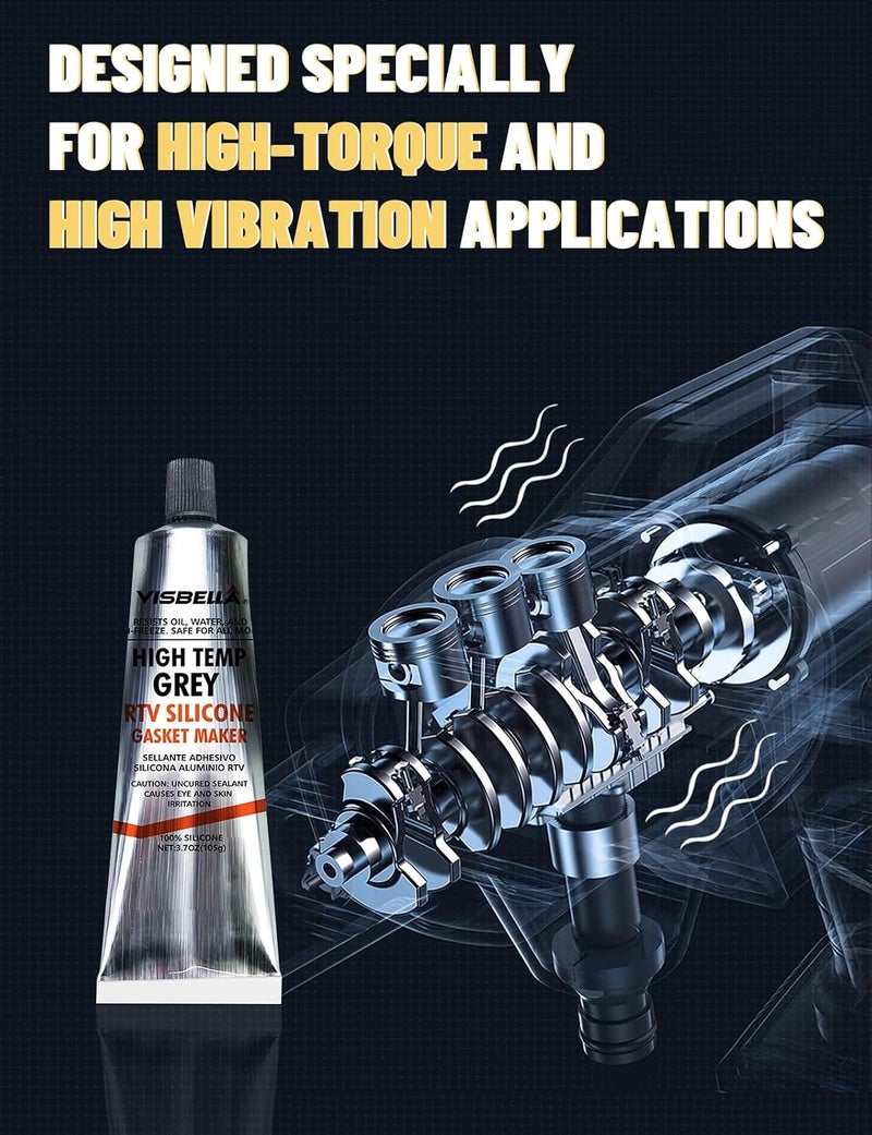 Visbella High Temperature RTV Silicone Gasket Maker, Sealed Oil Resistant Waterproof Quick Dry Liquid for Bonding Internal Combustion, Steam Turbines, Automotive Engine Parts 3.7OZ (Grey) Modern look - Image 1