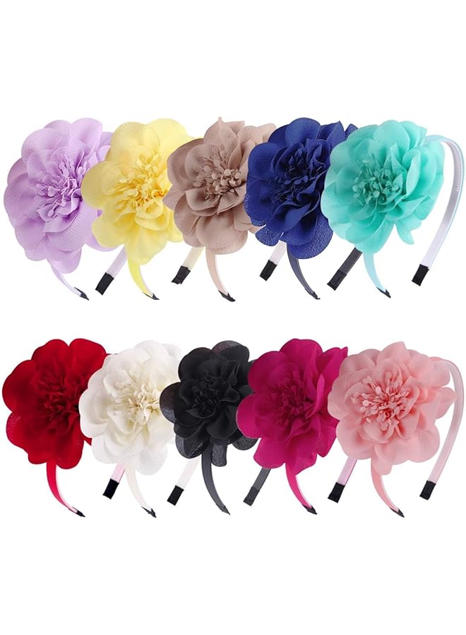 KASTWAVE 10 Pcs Flower Headbands For Girls Toddler Headbands With Chiffon Flower For Children Girls Hair Accessories 4 Inch Flower - Image 1