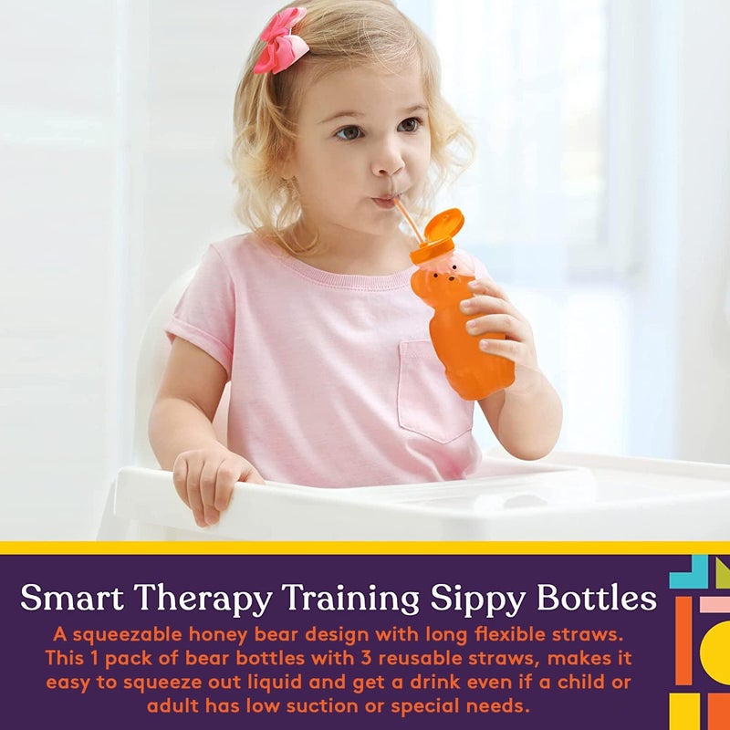 Special Supplies Honey Bear Straw Cup Long Straws, Squeezable Therapy and Special Needs Assistive Drink Container, Spill Proof and Leak Resistant Lid (Pack of 1 Bottle and 3 Straws) - Image 2