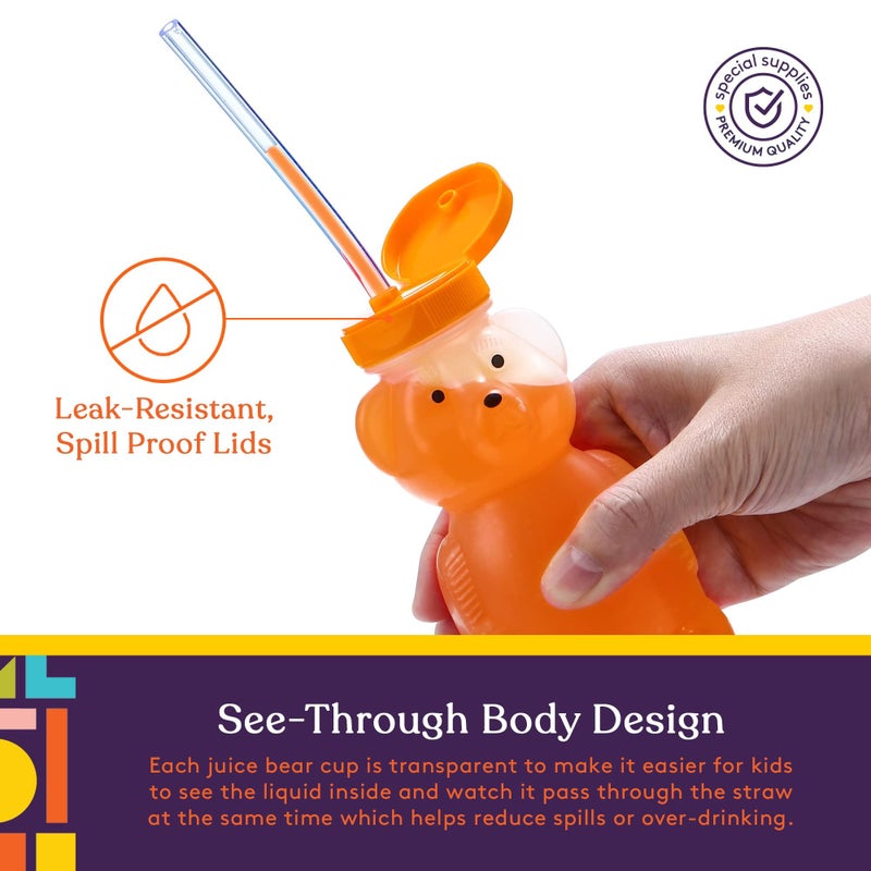 Special Supplies Honey Bear Straw Cup Long Straws, Squeezable Therapy and Special Needs Assistive Drink Container, Spill Proof and Leak Resistant Lid (Pack of 1 Bottle and 3 Straws) - Image 5