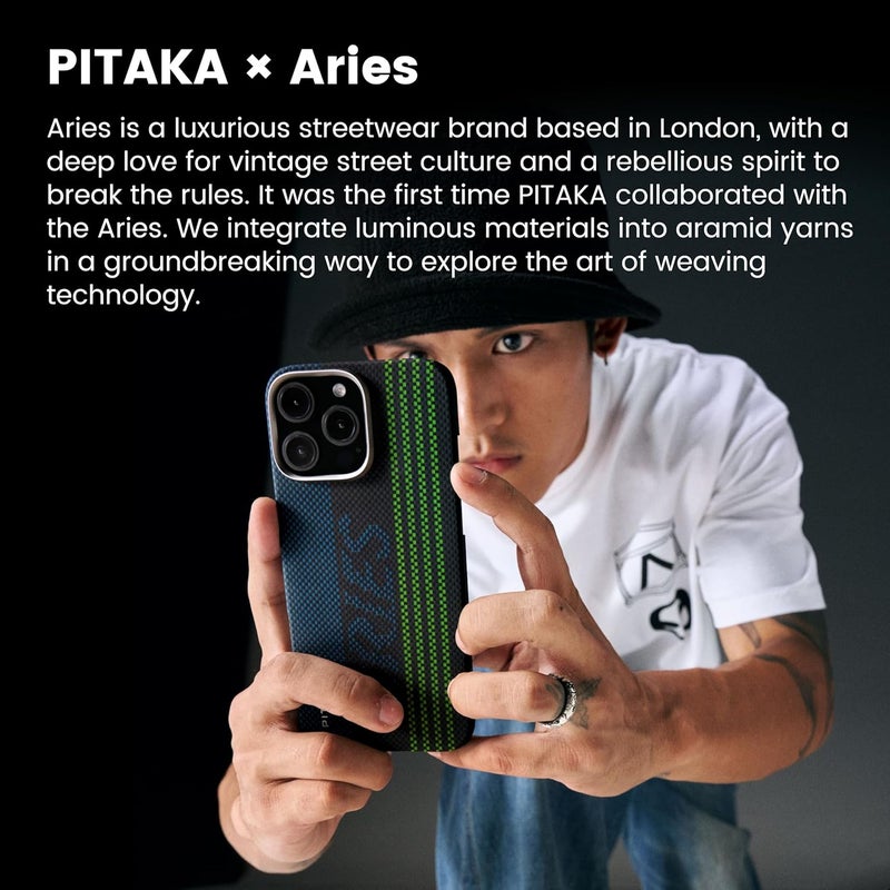 PITAKA for iPhone 16 Pro Max Case Compatible with MagSafe, Thin & Light Case iPhone 16 Pro Max with a Caseless Feel, Glow in The Dark, 1500D Aramid Fiber Woven - Luminous Tactile Woven Case - Image 4