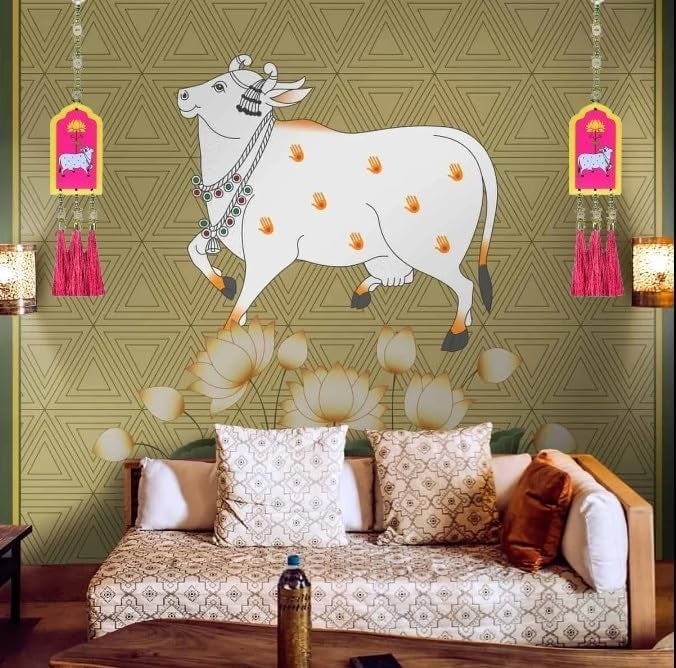 DIPTI HANDICRAFT DIPTI HANDICRAFT Door Entrance Hanging pichwai Cow and Lotus Wall Hanging toran10 pcs for Pooja Room Entrance Hanging bandarwal for Door toran Diwali Decor toran Wedding and All Festival Decor  - Image 2