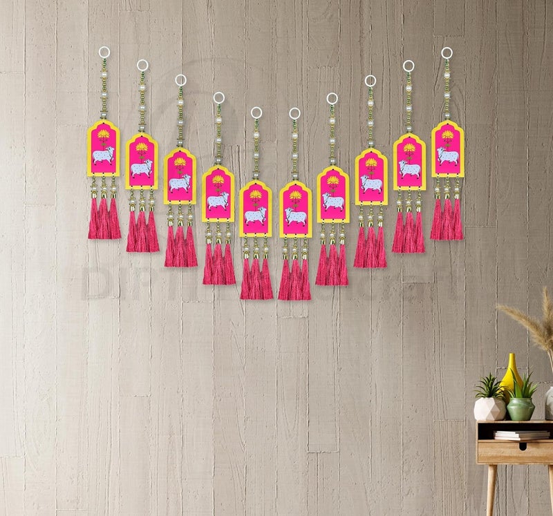 DIPTI HANDICRAFT DIPTI HANDICRAFT Door Entrance Hanging pichwai Cow and Lotus Wall Hanging toran10 pcs for Pooja Room Entrance Hanging bandarwal for Door toran Diwali Decor toran Wedding and All Festival Decor  - Image 3
