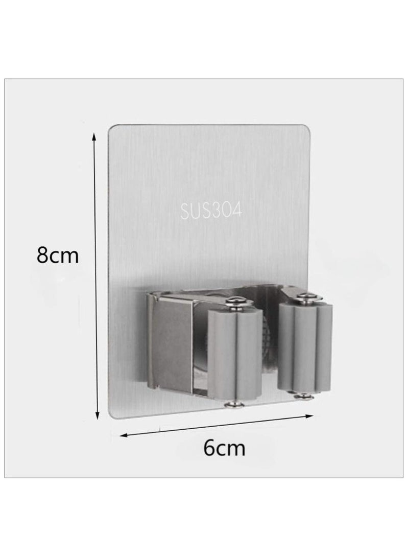 4 PCS Broom Holder Mop Holder, Broom and Mop Grippers, Self Adhesive and No Drilling Broom and Dustpan Hanger, Wall Mount Mops Rakes Holder for Home, Kitchen, Garden, Garage (Silver) - Image 2