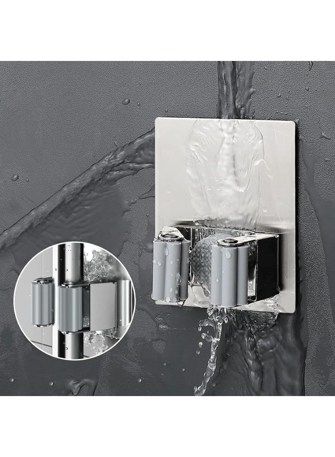 4 PCS Broom Holder Mop Holder, Broom and Mop Grippers, Self Adhesive and No Drilling Broom and Dustpan Hanger, Wall Mount Mops Rakes Holder for Home, Kitchen, Garden, Garage (Silver) - Image 3