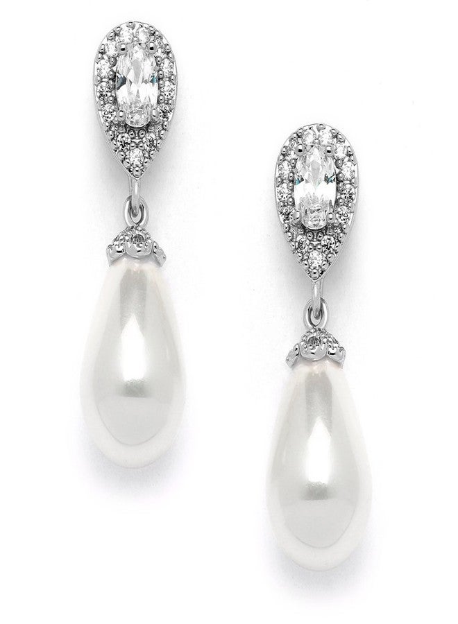 Mariell Pearl Bridal Wedding Drop Earrings with CZ Crystals for Brides, Bridesmaids, Birthday Gift - Image 1
