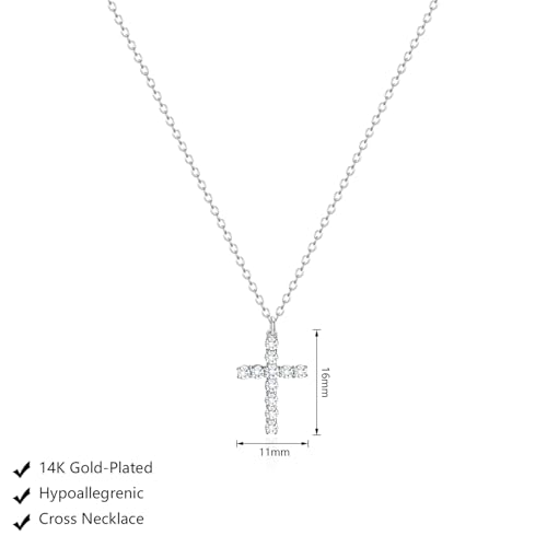 Zeffy CZ Cross Necklace for Women 18k Silver Plated Tiny Cross Pendant Necklace for Women Simple Layered Cross Necklaces - Image 5