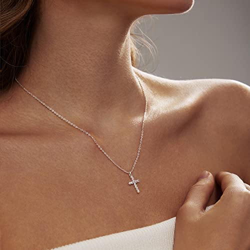 Zeffy CZ Cross Necklace for Women 18k Silver Plated Tiny Cross Pendant Necklace for Women Simple Layered Cross Necklaces - Image 3