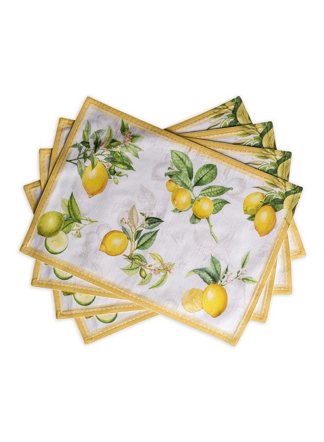 ميزون دي هيرمين مفارش مزخرفة من القطن بنسبة 100% مفارش قماشية قابلة للغسل في المنزل وحفلات الزفاف والمطاعم والبوفيهات والحفلات والتخييم ليمونسيلو للربيع والصيف (مجموعة من 4) - Image 1