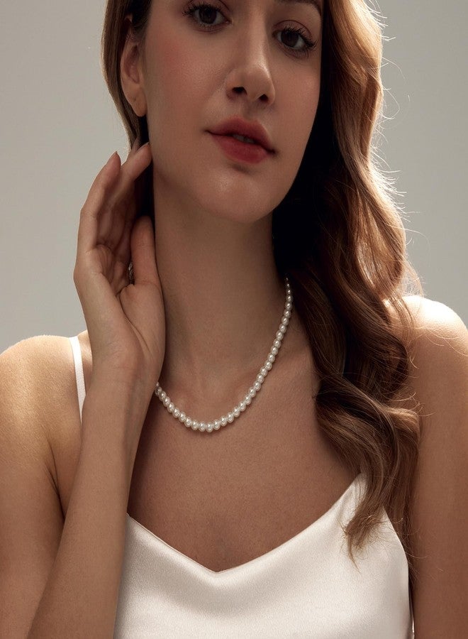 Zeffy Pearl Necklace 4MM/6MM/8MM Dainty Round Imitation Pearl Choker Necklace Wedding Pearl Necklace Delicate Jewelry for Women Simple Bridesmaid Jewelry Gifts, 16"+2", Pearl, Pearl - Image 4