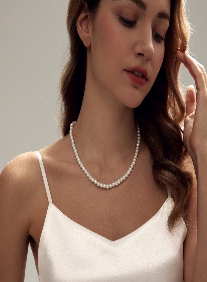 Zeffy Pearl Necklace 4MM/6MM/8MM Dainty Round Imitation Pearl Choker Necklace Wedding Pearl Necklace Delicate Jewelry for Women Simple Bridesmaid Jewelry Gifts, 16"+2", Pearl, Pearl - Image 3