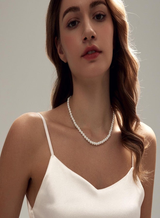 Zeffy Pearl Necklace 4MM/6MM/8MM Dainty Round Imitation Pearl Choker Necklace Wedding Pearl Necklace Delicate Jewelry for Women Simple Bridesmaid Jewelry Gifts, 16"+2", Pearl, Pearl - Image 5