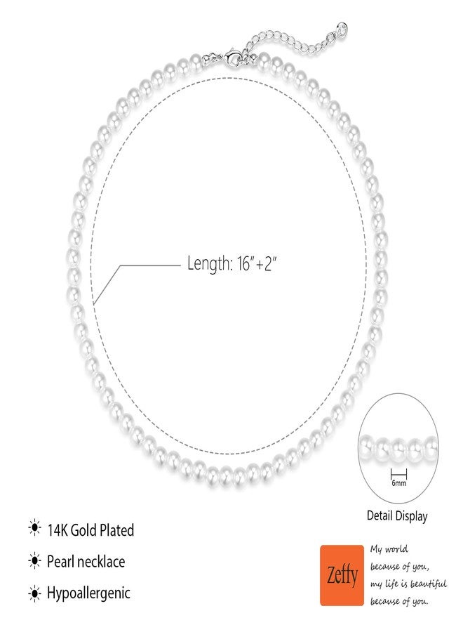 Zeffy Pearl Necklace 4MM/6MM/8MM Dainty Round Imitation Pearl Choker Necklace Wedding Pearl Necklace Delicate Jewelry for Women Simple Bridesmaid Jewelry Gifts, 16"+2", Pearl, Pearl - Image 2