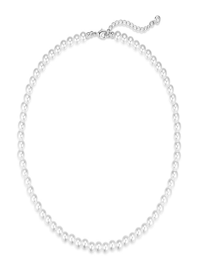 Zeffy Pearl Necklace 4MM/6MM/8MM Dainty Round Imitation Pearl Choker Necklace Wedding Pearl Necklace Delicate Jewelry for Women Simple Bridesmaid Jewelry Gifts, 16"+2", Pearl, Pearl - Image 1