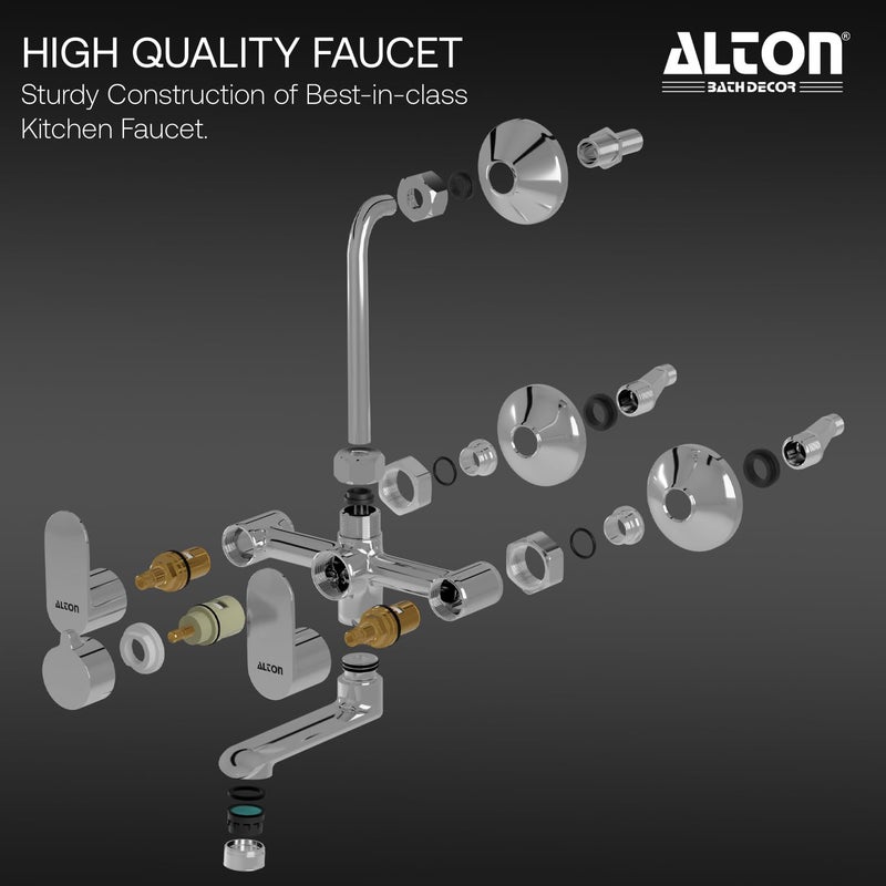 ALTON AXN9485 Brass Wall Mixer with Provision for Over Head Shower and 190mm Long Bend Pipe Chrome - Image 3