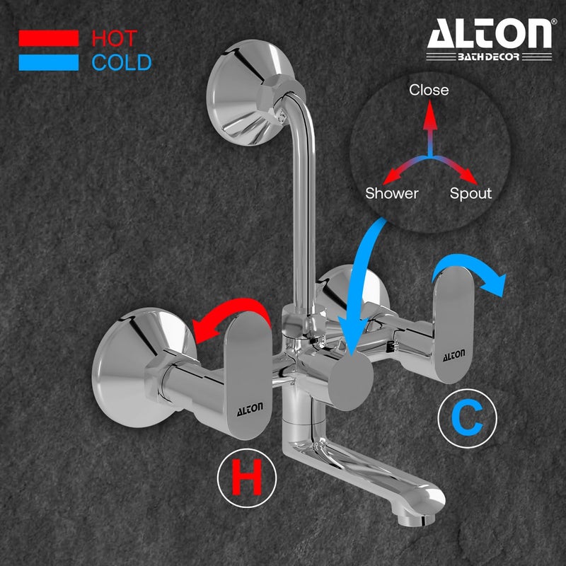 ALTON AXN9485 Brass Wall Mixer with Provision for Over Head Shower and 190mm Long Bend Pipe Chrome - Image 4
