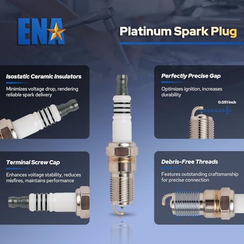 ENA مجموعة ENA من 8 شمعات إشعال إيريديوم متوافقة مع فورد لينكولن ميركوري مازدا كاديلاك كراون فيكتوريا E150 E250 F150 إكسبيديشن إكسبلورر SRX STS XLR V8 1978-2008 4.1L 4.6L بديل لـ SP493 AGSF32PM - Image 2