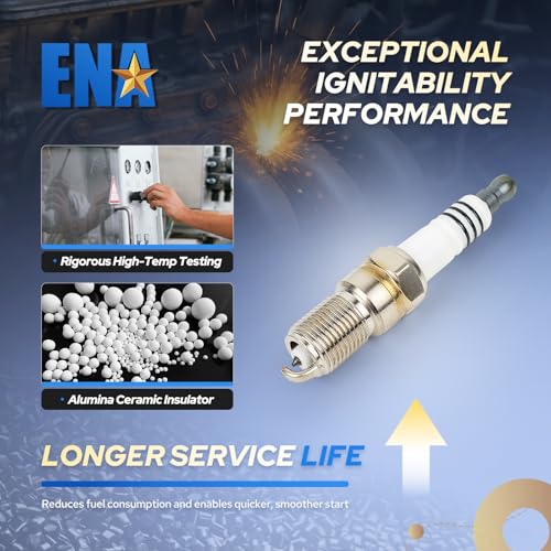 ENA مجموعة ENA من 8 شمعات إشعال إيريديوم متوافقة مع فورد لينكولن ميركوري مازدا كاديلاك كراون فيكتوريا E150 E250 F150 إكسبيديشن إكسبلورر SRX STS XLR V8 1978-2008 4.1L 4.6L بديل لـ SP493 AGSF32PM - Image 3