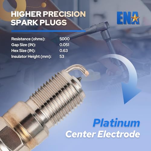 ENA مجموعة ENA من 8 شمعات إشعال إيريديوم متوافقة مع فورد لينكولن ميركوري مازدا كاديلاك كراون فيكتوريا E150 E250 F150 إكسبيديشن إكسبلورر SRX STS XLR V8 1978-2008 4.1L 4.6L بديل لـ SP493 AGSF32PM - Image 4