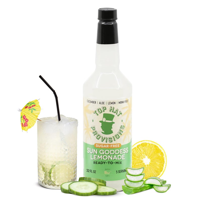 Top Hat Keto Sugar Free Cucumber Lemonade Mix - Naturally Sweetened with Monk Fruit - Craft Mixer for Skinny Margarita Cocktail Drinks - 32oz Bottle - Image 1