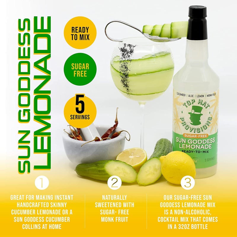 Top Hat Keto Sugar Free Cucumber Lemonade Mix - Naturally Sweetened with Monk Fruit - Craft Mixer for Skinny Margarita Cocktail Drinks - 32oz Bottle - Image 4