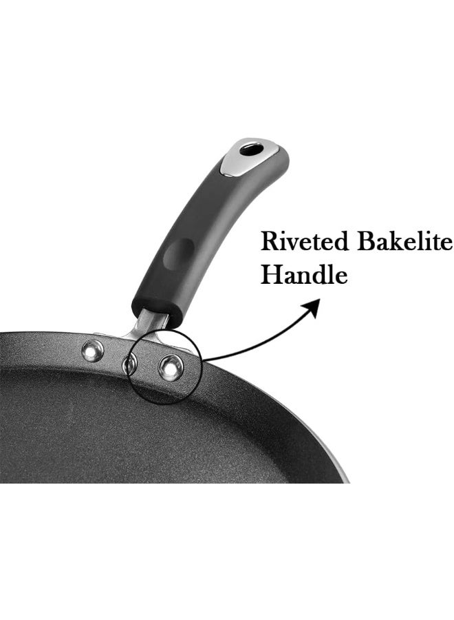 Vinod Hanos Non-Stick Dosa Tawa 27 cm Diameter, Hard Anodised Non-Stick Coating with Bakelite Riveted Handle - 5.25 mm Thickness, Black (Induction and Gas Stove Friendly) - Image 2