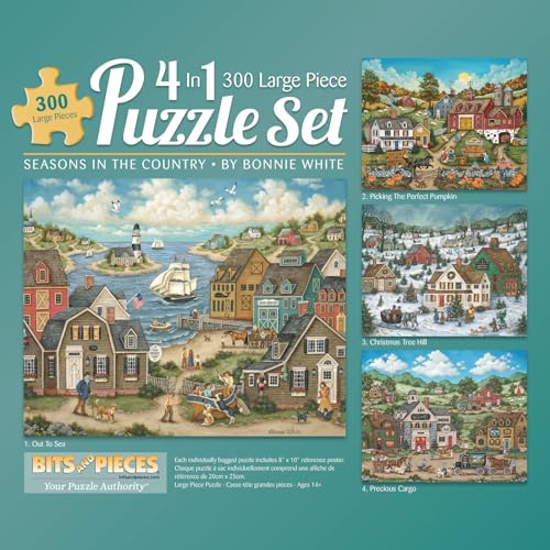 Bits and Pieces Multipack of Four 4 300 Piece Jigsaw Puzzles for Adults Each Puzzle Measures 406 cm x 508 cm 300 pc Seasons in The Country Jigsaws by Artist Bonnie White - Image 1