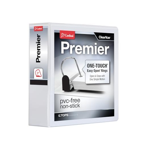 Cardinal 3 Ring Binder, Binders for School and Office, Durable 3 Inch Premier Easy Open Binder, ONE-Touch Locking Slant-D Rings, 650-Sheet Capacity, ClearVue Cover, PVC-Free, White (10330) - Image 1