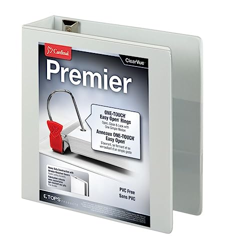 Cardinal 3 Ring Binder, Binders for School and Office, Durable 3 Inch Premier Easy Open Binder, ONE-Touch Locking Slant-D Rings, 650-Sheet Capacity, ClearVue Cover, PVC-Free, White (10330) - Image 4