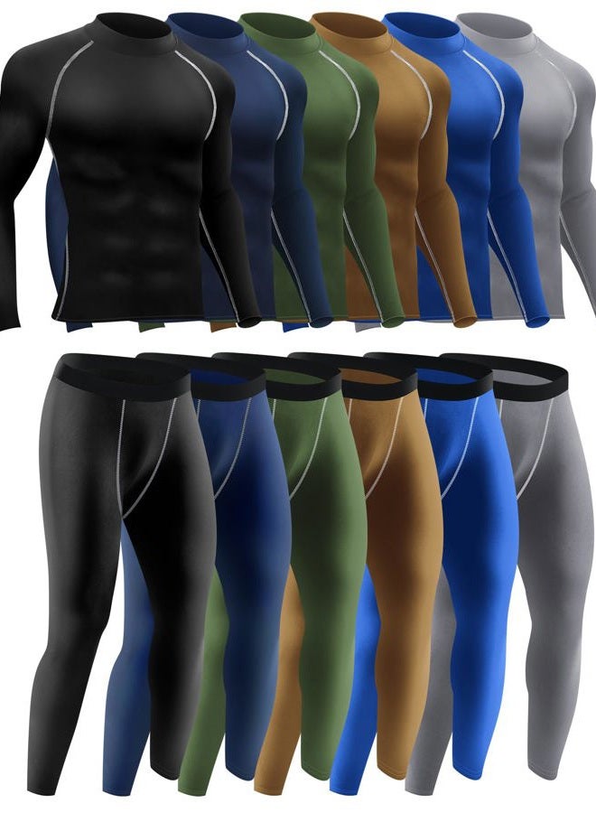 Hicarer 4/6 Set Men's Thermal Underwear Compression Shirts Pants Long Sleeve Base Layer Set for Men Hiking Ski Sports Winter, Multi Color, XL - Image 1