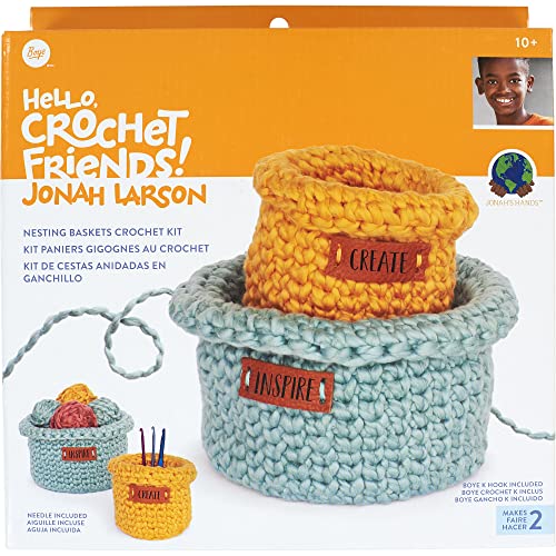 Boye Jonah's Hands Nesting Baskets Beginners Crochet Kit for Kids and Adults, Makes 2 Projects, Multicolor 7 Piece, Small - Image 1