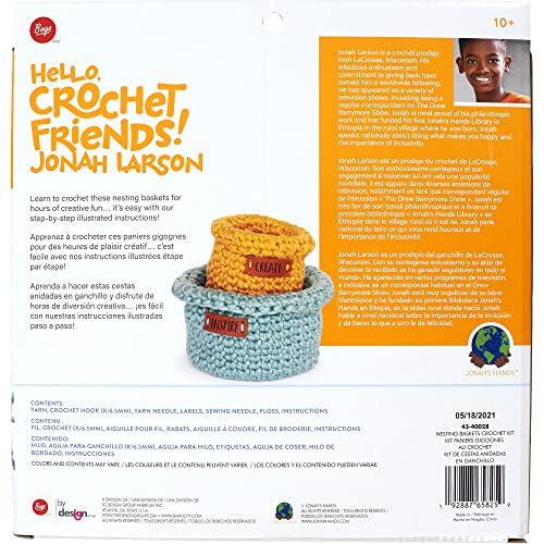Boye Jonah's Hands Nesting Baskets Beginners Crochet Kit for Kids and Adults, Makes 2 Projects, Multicolor 7 Piece, Small - Image 2