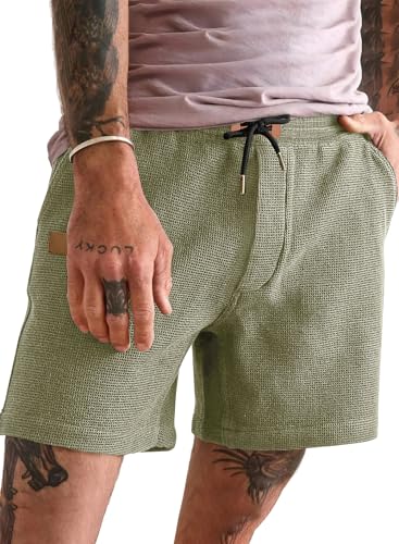 JMIERR Mens 5 Inch Shorts Summer Casual Waffle Stretch Waist Drawstring Shorts Lightweight Basketball Running SweatShorts, L, Green - Image 1