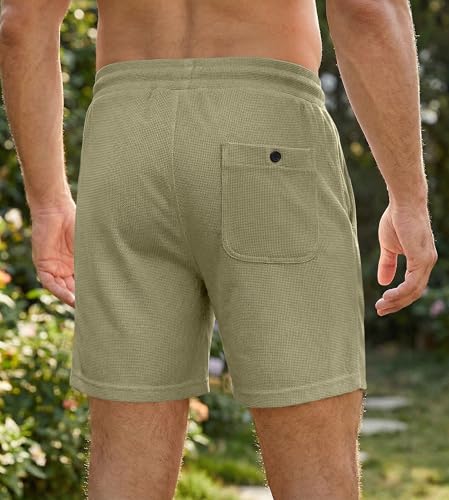 JMIERR Mens 5 Inch Shorts Summer Casual Waffle Stretch Waist Drawstring Shorts Lightweight Basketball Running SweatShorts, L, Green - Image 3