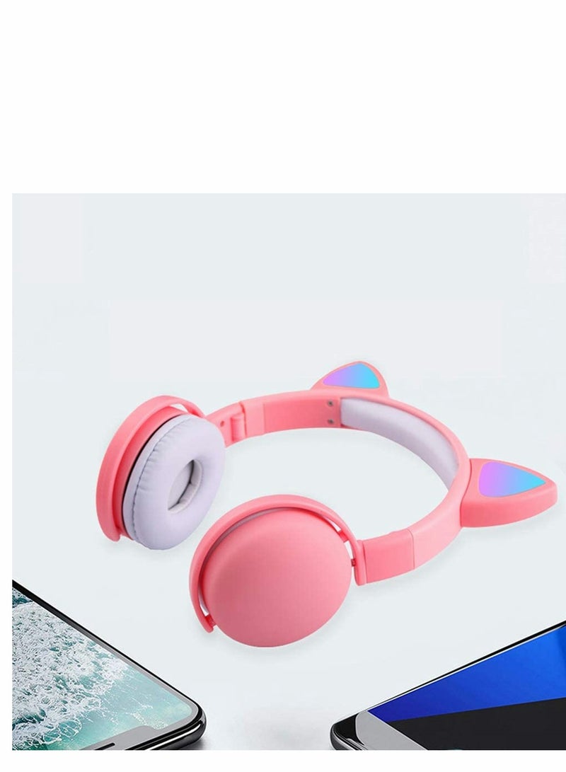 Excefore Led Cat Ear Headphones Pink Color Luminous Wireless Headphone Bluetooth 5.0 Headsets Noise Cancelling Foldable Adults Kids Earphone, Cute Earphone for Boys and Girls  - Image 1
