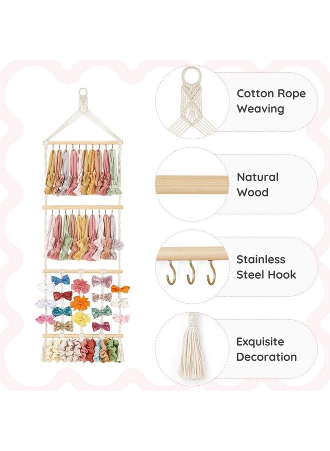Mkono Headband Holder Boho Hair Bow Organizer for Girls Macrame Bow Hanger with 30 Hooks Bow Holder for Nursery Baby's Room Hair Accessories Organizer Wall Hanging Decor for Bedroom Bathroom - Image 4